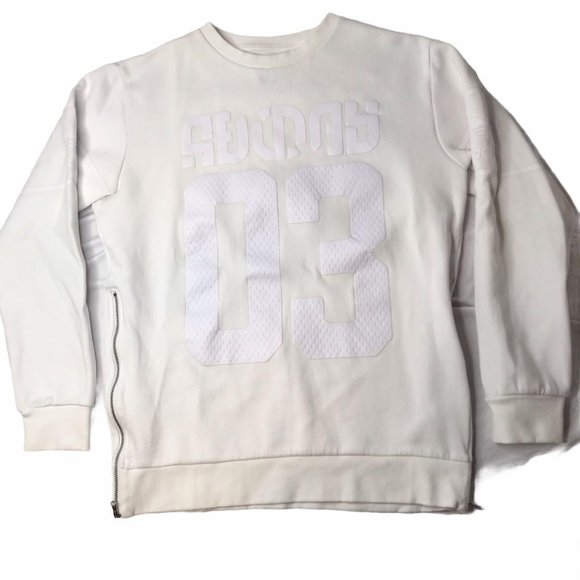 ADIDAS Sweatshirt, White Round Crewneck Zipper S